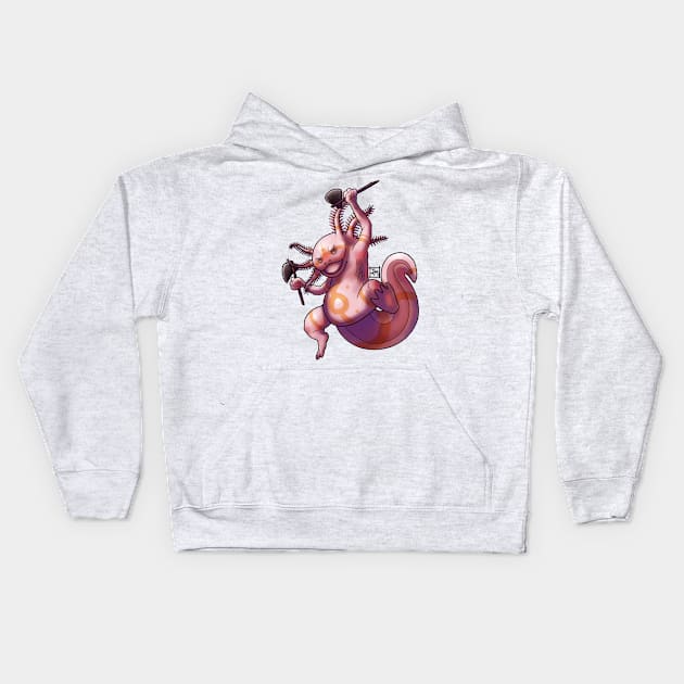 Axe-O-Lotl the Axolotl Warrior - Cute Cartoon Animal Kids Hoodie by Fae Visions Boutique